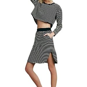 Free People Beach Striped Moonbeam Cotton Skirt SzS Black & White